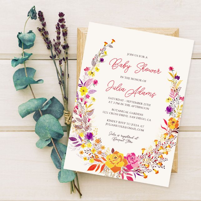 Invitation Boho Fleur sauvage Fall Wreath Foliage Baby shower (Créateur téléchargé)