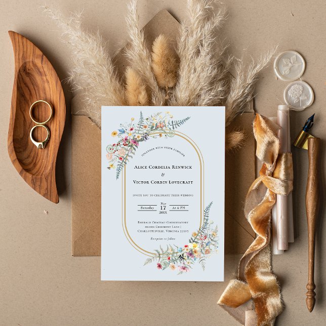 Invitation Boho Fleur sauvage Fern Dusty Mariage bleu (Créateur téléchargé)
