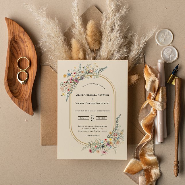 Invitation Boho Fleur sauvage Fern Mariage beige (Créateur téléchargé)