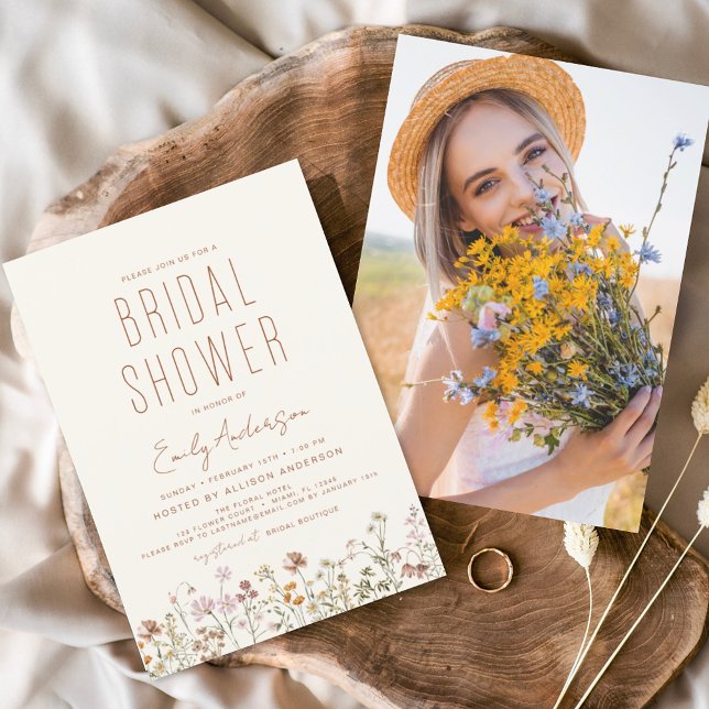 Invitation Boho Fleur sauvage Fête des mariées Photo Invitati (Créateur téléchargé)