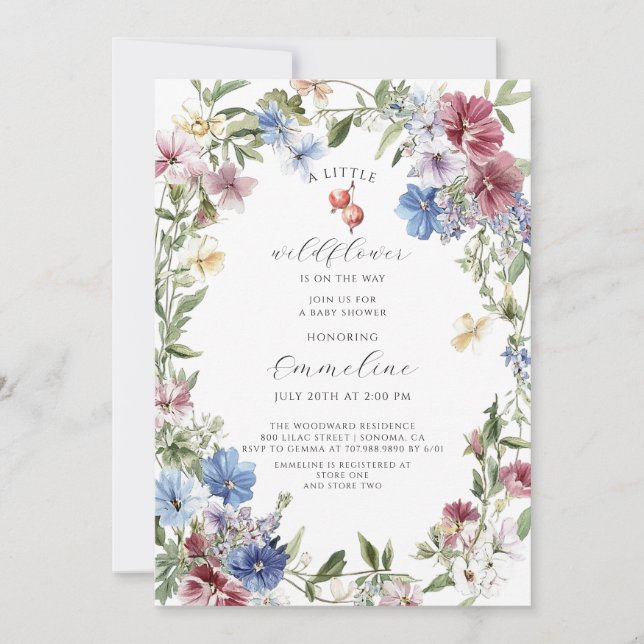 Invitation Boho Fleur sauvage fille bébé dans le Baby shower  (Devant)