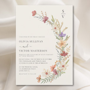 Invitation Boho Fleur sauvage Floral Beige Mariage