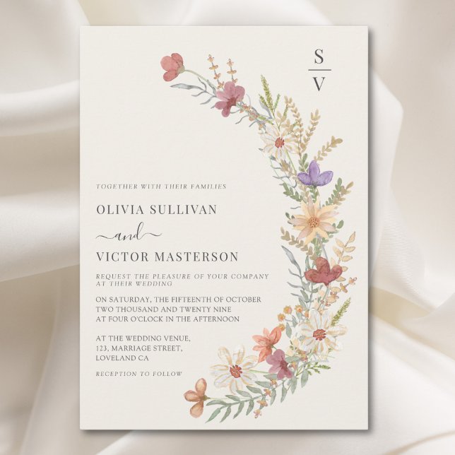 Invitation Boho Fleur sauvage Floral Beige Mariage (Créateur téléchargé)