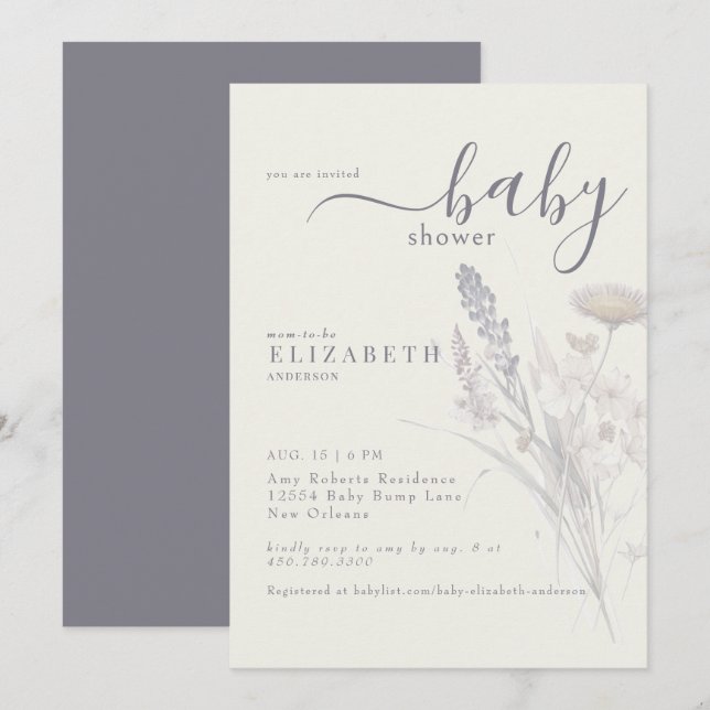 Invitation Boho Fleur sauvage Floral Cream Baby shower (Devant / Derrière)