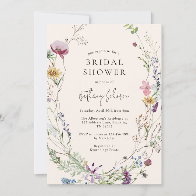 Invitation Boho Fleur sauvage Floral Fête des mariées (Devant)