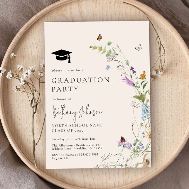 Invitation Boho Fleur sauvage Floral Graduation Party (Créateur téléchargé)