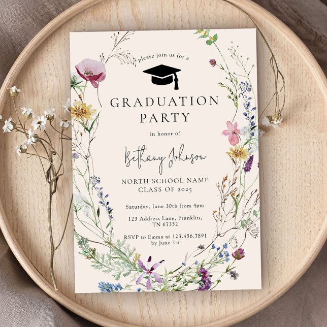 Invitation Boho Fleur sauvage Floral Graduation Party (Créateur téléchargé)