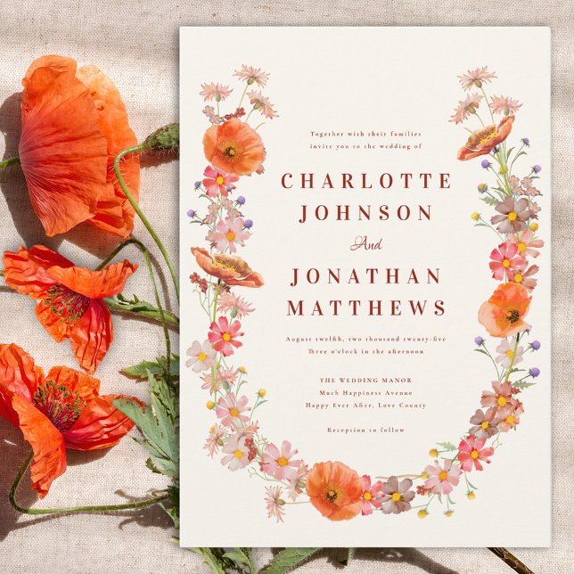 Invitation Boho Fleur sauvage Floral Mariage de automne (Modern wildflower watercolor wedding invitation)