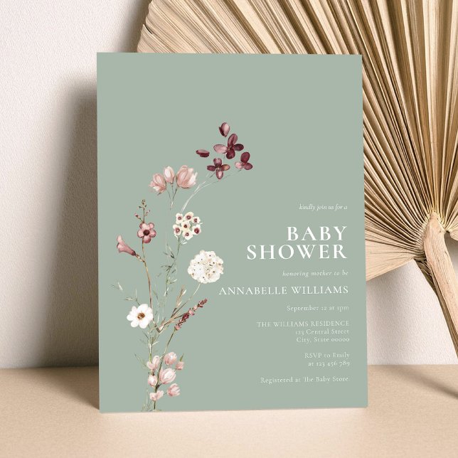 Invitation Boho Fleur sauvage Floral Sage Baby shower vert (Créateur téléchargé)
