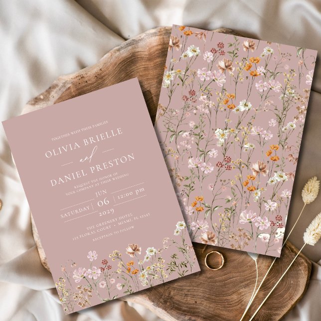 Invitation Boho Fleur sauvage Garden Mauve Mariage rose (Créateur téléchargé)