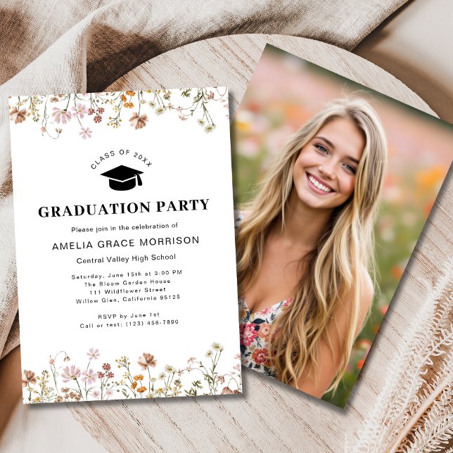 Invitation Boho Fleur sauvage Graduation Party Boho Bloom (Créateur téléchargé)