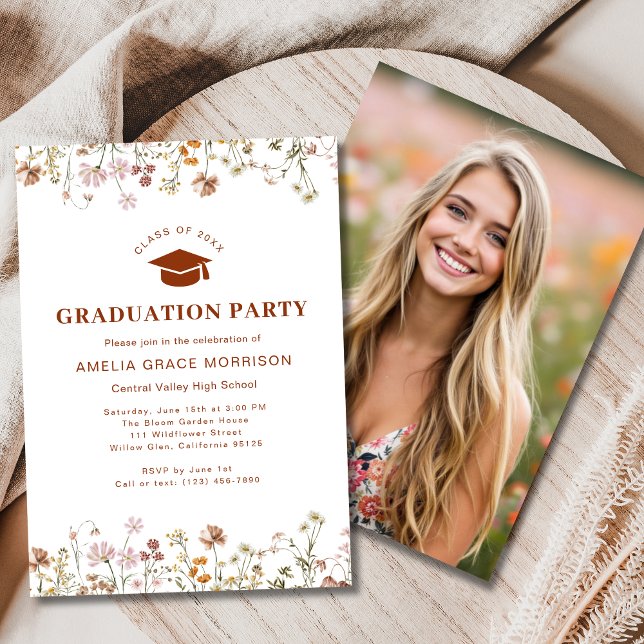 Invitation Boho Fleur sauvage Graduation Party Boho Bloom (Créateur téléchargé)