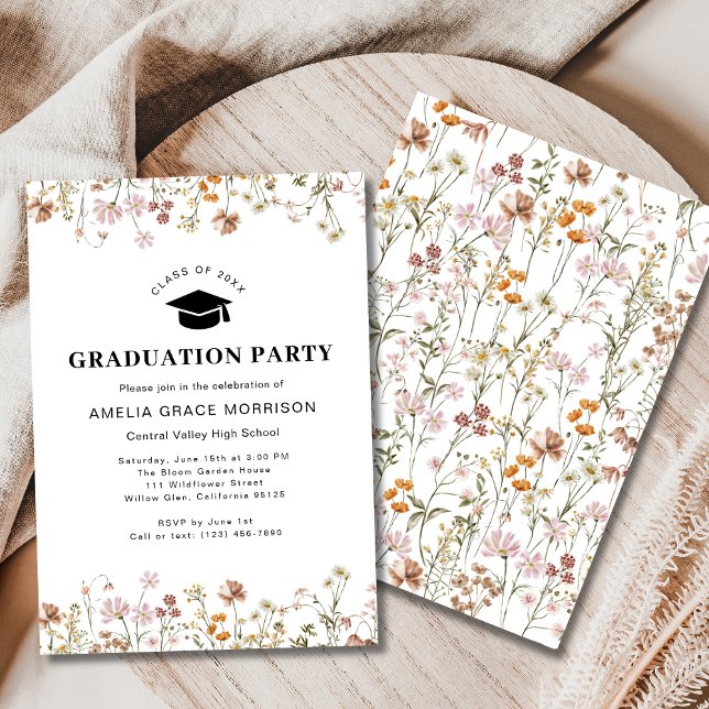 Invitation Boho Fleur sauvage Graduation Party Boho Bloom (Créateur téléchargé)