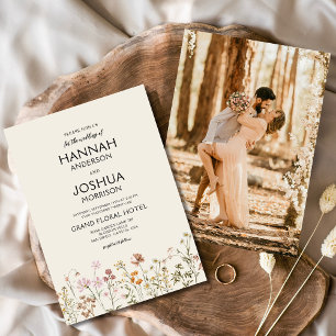 Invitation Boho Fleur sauvage Jardin Beige Mariage photo