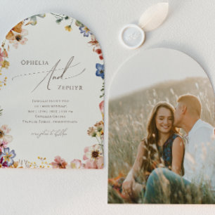 Invitation Boho Fleur sauvage Jardin Beige Photo Arche Mariag