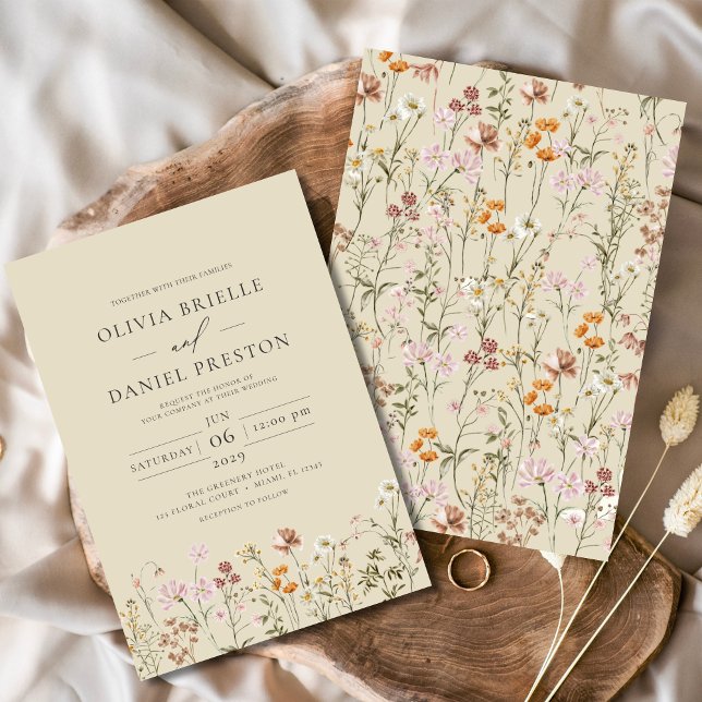 Invitation Boho Fleur sauvage Jardin Champagne Jaune Mariage (Créateur téléchargé)