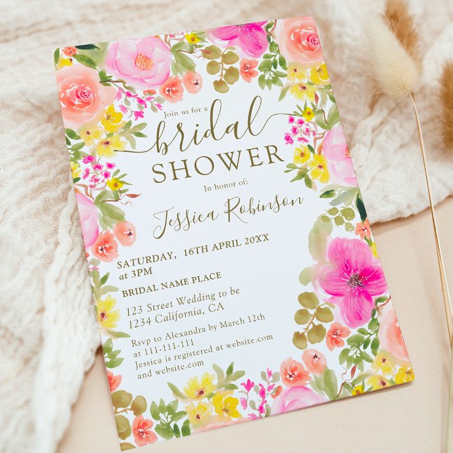 Invitation Boho fleur sauvage jardin photo nage douche (Boho wild flowers garden photo bridal shower invitation)