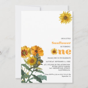 Invitation Boho Fleur sauvage jaune tournesol fête d'annivers