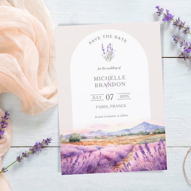 Invitation Boho Fleur sauvage Lavender violet violet été (watercolor lavender fields provence france)
