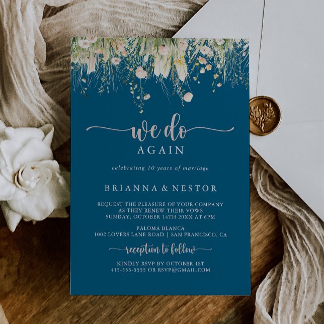 Invitation Boho Fleur sauvage Marine Bleu Nous Réagissons Vow (Créateur téléchargé)