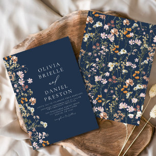 Invitation Boho Fleur sauvage Marine Blue Garden Mariage