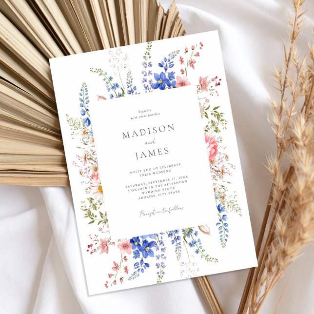 Invitation Boho Fleur sauvage minimaliste Mariage floral (Créateur téléchargé)