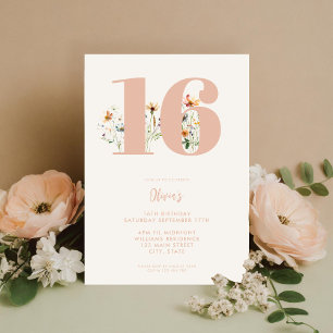 Invitation Boho Fleur sauvage moderne Elégant 16ème anniversa