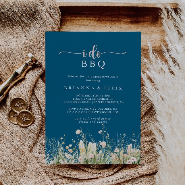 Invitation Boho Fleur sauvage Navy I Do BQ Engagement Party (Créateur téléchargé)