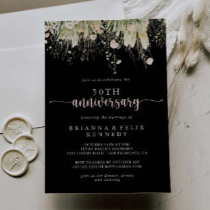 Invitation Boho Fleur sauvage Noir 50e anniversaire Mariage