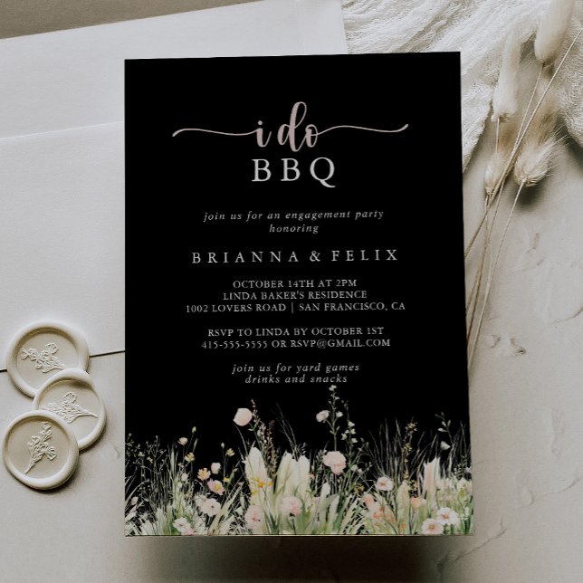 Invitation Boho Fleur sauvage Noir I Do BQ Engagement Party (Créateur téléchargé)