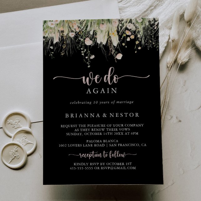 Invitation Boho Fleur sauvage Noir Nous Réagissons Vow Renouv (Créateur téléchargé)
