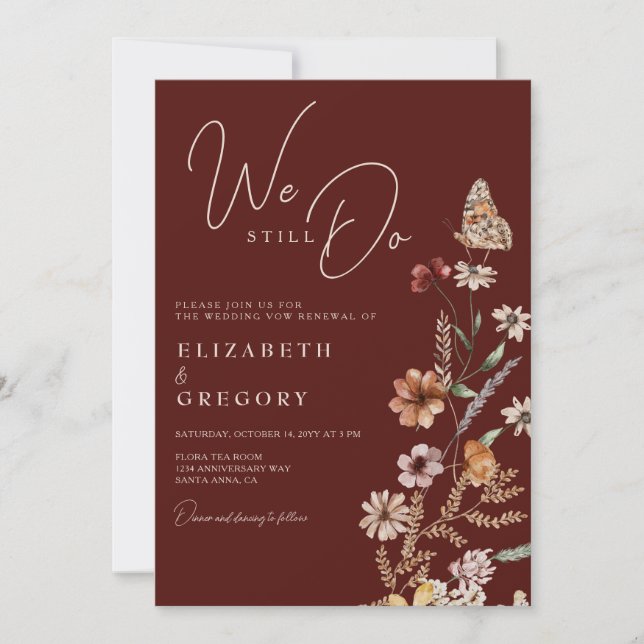 Invitation Boho Fleur sauvage Nous Faisons Encore Vow Renouve (Devant)