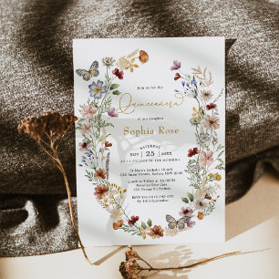 Invitation Boho Fleur sauvage papillon Jardin Quinceañera