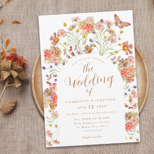 Invitation Boho Fleur sauvage papillon  Mariage floral