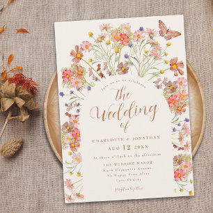 Invitation Boho Fleur sauvage papillon  Mariage floral