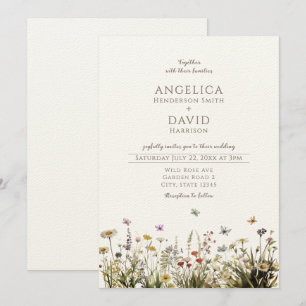 Invitation Boho Fleur sauvage papillons Mariage
