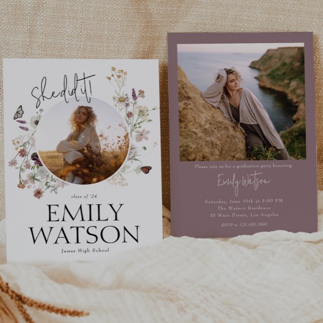 Invitation Boho Fleur sauvage Photo Graduation Party (Créateur téléchargé)