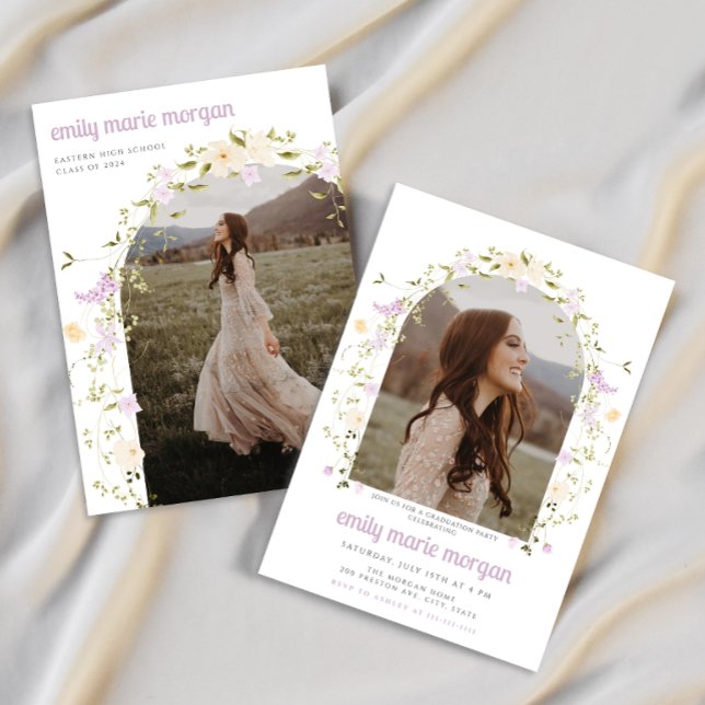 Invitation Boho Fleur sauvage Photo Graduation Party Invitati (Créateur téléchargé)