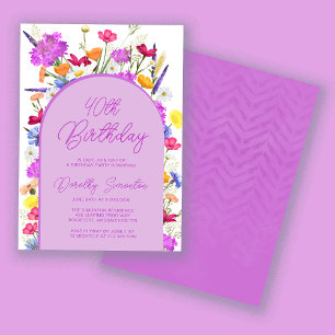 Invitation Boho Fleur sauvage pourpre 40e fête d'anniversaire