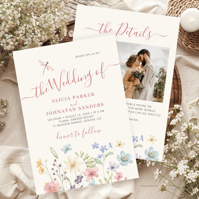 Invitation Boho fleur sauvage qr code photo mariage (Créateur téléchargé)