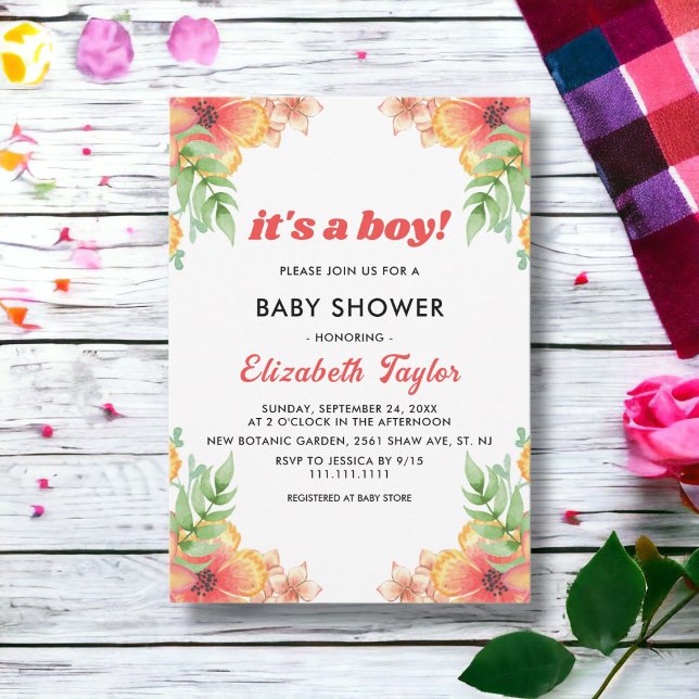 Invitation Boho Fleur sauvage Rustic Floral Boy Baby shower (Créateur téléchargé)