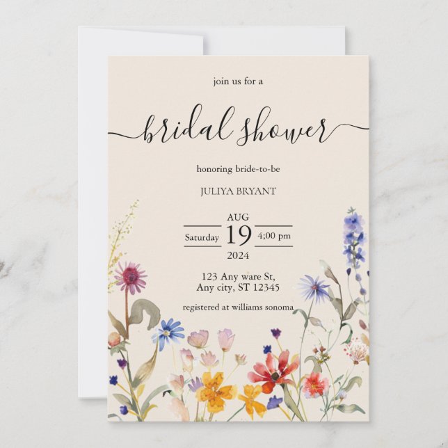 Invitation Boho fleur sauvage rustique douche de nage (Devant)