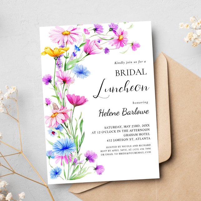 Invitation Boho Fleur sauvage Rustique Élégant Déjeuner nupti (Boho Wildflower Rustic Elegant Bridal Luncheon Invitation)