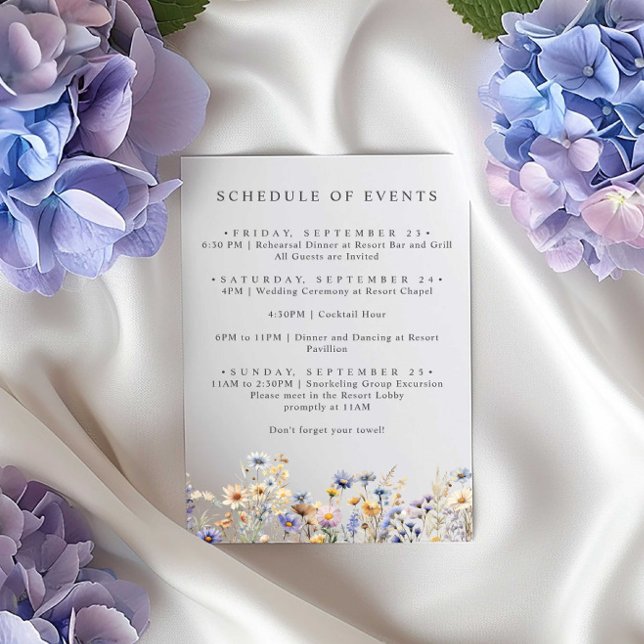 Invitation Boho Fleur sauvage Spring HORAIRE DES ÉVÉNEMENTS (schedule of events)