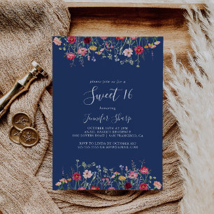 Invitation Boho Fleur sauvage Sweet 16 fête d'anniversaire