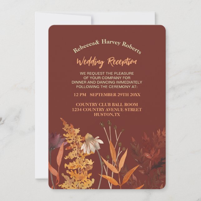 Invitation Boho Fleur sauvage Terracotta Mariage de automne d (Devant)