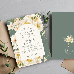 Invitation Boho fleurs aquarelle feuillage fleuri Sage vert