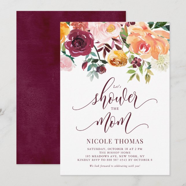 Invitation Boho Fleurs d'automne Garland Script Baby shower (Devant / Derrière)
