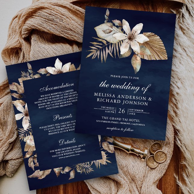 Invitation Boho Fleurs de Palmier Séchées Tout en Un Mariage  (Créateur téléchargé)