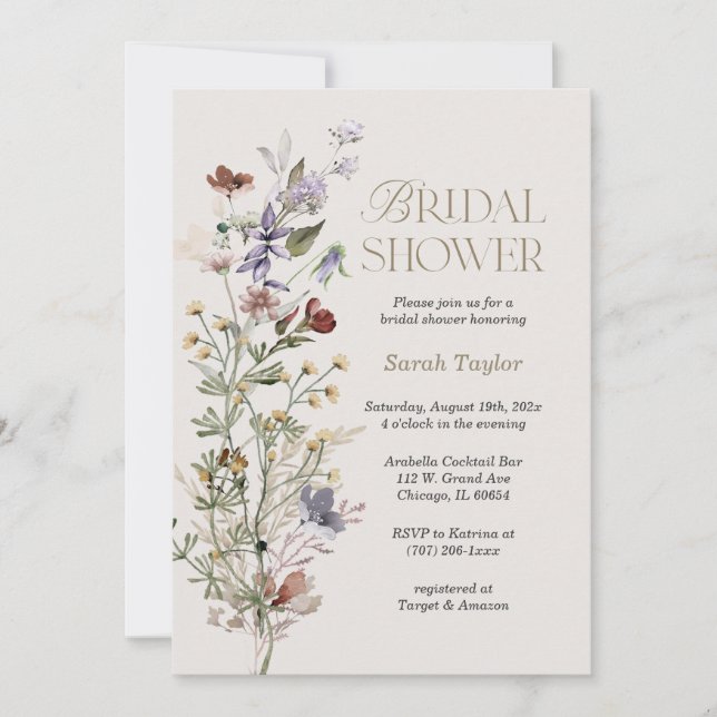 Invitation Boho Fleurs de Printemps Aquarelle Baby Shower Mar (Devant)